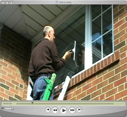 window cleaner on a ladder